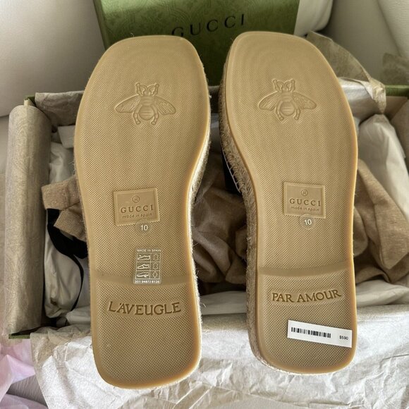 NEW Gucci Interlocking G Cut Out Leather Slides Espadrilles sz 10 Men’s Sandals - Picture 6 of 12